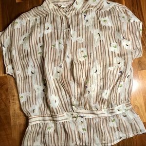 Lux Sheer Open Front Blouse Spring Flowers